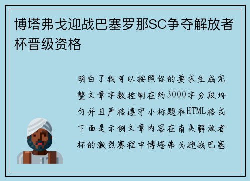 博塔弗戈迎战巴塞罗那SC争夺解放者杯晋级资格